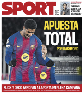 Manchester United's Marcus Rashford on the front page of Catalan newspaper Sport