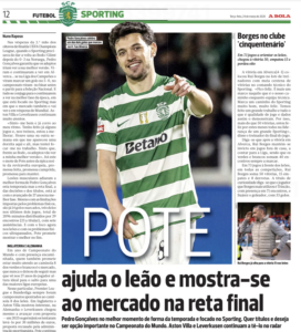 Aston Villa interest in Pedro Gonçalves covered in Portugal today