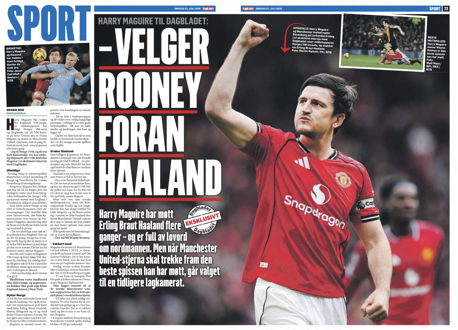 Manchester United defender Harry Maguire picks Wayne Rooney over Erling Haaland