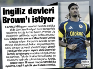 Sabah cover Manchester United and Chelsea interest in Archie Brown