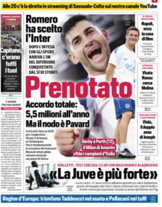 Tottenham Hotspur's Cristian Romero on the front page of Corriere dello Sport