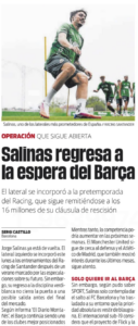 Catalan newspaper Sport on Jorge Salinas, Manchester United and Barcelona