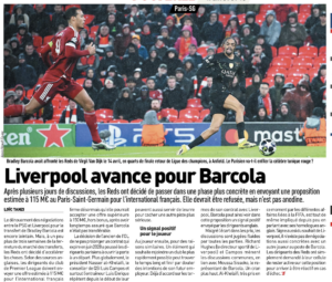 Liverpool's transfer in Saturday's L'Equipe