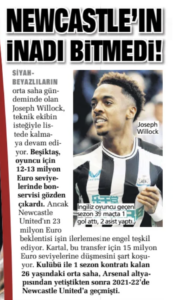 Saturday's print edition of Sabah covers the Newcastle United talks
